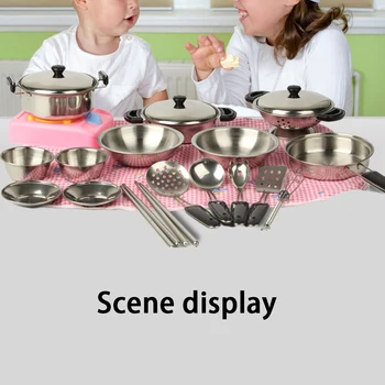 20 Fingir Kit de Jogo de Jogos de Crianças, de Cozinha, Brinquedos Simulação Utensílios de cozinha mini Simulação de Aço Inoxidável Louça Conjunto de Cozinha