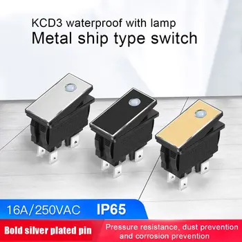 Impermeável 2º 220V 4Pin de Metal, Interruptor de Balancim KCD3 16A Botão de pressão Com LED