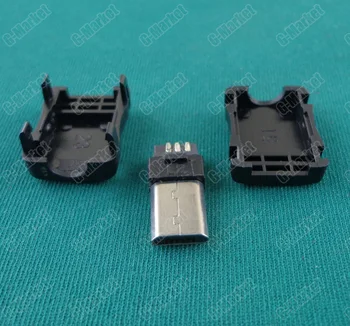 200sets 3 em 1 DIY soldável Micro USB Macho ficha Longa, cor Preta, soldável Longa Micro USB macho plug para o estilo apple língua 8mm