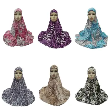 Mulheres Amira Lenço Hijab Muçulmano Lenço Leopardo Impresso Islâmica Sobrecarga Árabe Xale Quebra Cabeça Turbante Khimar Véu Oração Do Vestuário