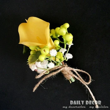 100% HI-Q artificial amarelo lírio de calla flores do casamento da noiva / noivo casamento corsages Padrinhos, convidados flor na lapela para o frete grátis