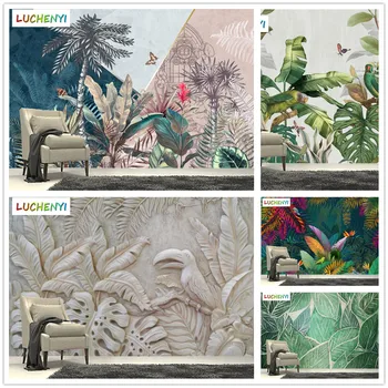 Papel de parede personalizado de plantas tropicais, floresta de folha de banana-da-terra papel de parede mural,sala de tv de parede quarto decoração de casa