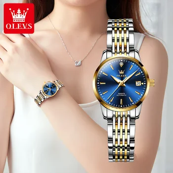OLEVS as Mulheres de Luxo Relógios relógio de Pulso Mecânico Automático Rhinestone Senhoras Relógio de Moda para as Mulheres Luminosa Aço Inoxidável