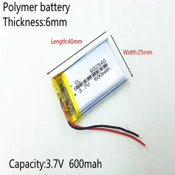3,7 V 600mAh bateria Recarregável de li Li-íon do Polímero da Bateria Para REGISTRO de DVR MP3 MP4 BRINQUEDO GPS SMART WATCH ESPORTE CÂMERA DVR 602540 062540