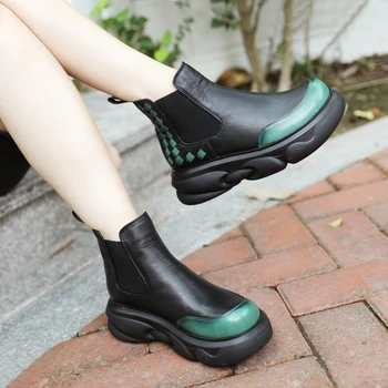 Ankle Boots Mulheres De Couro Outono Chelsea Sapatos Mulheres Calçar Saltos Artesanais De Couro Genuíno Mulheres Cavaleiro Botas De 2022 Retro Sapatos