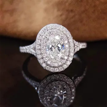 Charme Oval Laboratório Anel de Diamante Real de 100% 925 silver Festa de Casamento, Anéis de viton para as Mulheres de Noiva Envolvimento do Presente da Jóia