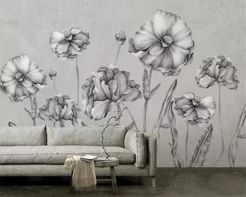 Beibehang Personalizar qualquer tamanho 3d papel de parede pintados à mão, em preto e branco floral mural, sala de estar, quarto de fundo, papel de parede 3d