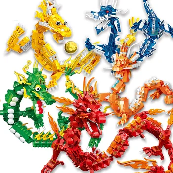 Coleção de 6 Dragão Chinês Encanto Oriental Chinesa de Cores do Estilo Dragão de Rotação da Cabeça a Cauda de blocos de Construção de Brinquedo Para as Crianças de Presente