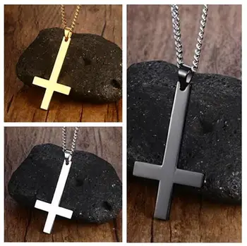 Legal novo design Simples de Aço Inoxidável Simples Colar Pingente Cruz crucifixo Cadeia de Freio 24