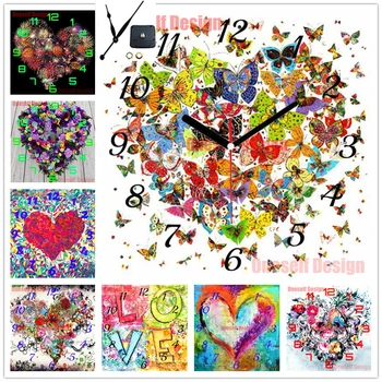 grande coração de diamante pintura 5d com relógio de strass imagens do coração 5d diamante mosaico venda amante coração decoração home da parede adesivo