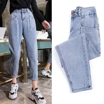 Mulheres de Borla Harém Calças de Cintura Alta Jeans Vintage Feminino Jeans Franja Jeans Plus Size do Tornozelo-comprimento de Marca de Moda Calças