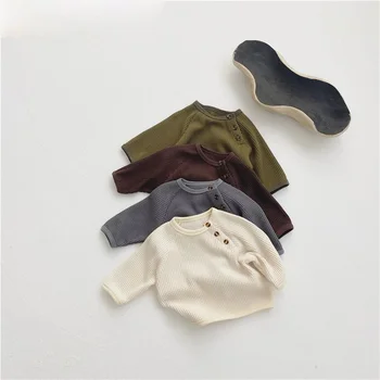 Criança Menina Meninos Estilo coreano Sólido Vestuário Infantil Bebê Blusas de Malha Outono de Crianças Casual Tops de Malha de roupa para Crianças