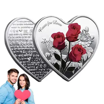 Rose Moeda Comemorativa Rosa de Metal Moeda Comemorativa, o Dia dos Namorados em Forma de Coração de Flor de Rosa Moeda da Lembrança de Presente Para o Casal