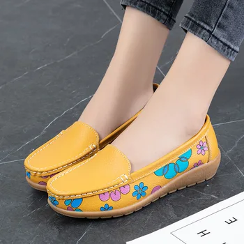 Mulheres flats suave impressão de couro casual sapatos femininos confortáveis mulher flats deslizamento sobre o calçado para 2022 zapatillas mujer