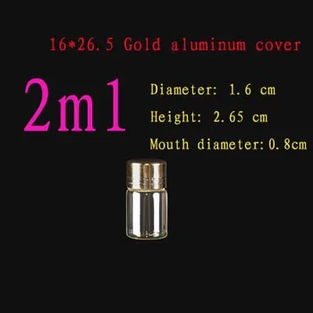 Capacidade de 2ml (16*26.5*8mm) 300pcs/monte Dourado alumínio tampa do frasco de vidro ,embalagem de frascos de amostras,frasco de vidro de 2 ml mini pote de vidro