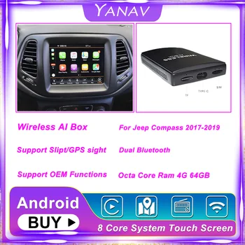 Carplay sem Fio Ai de Caixa Dual Bluetooth do Android Para Jeep Compass 2017-2019 Automático auto-Rádio Multimédia Leitor de Smart Box HDMI
