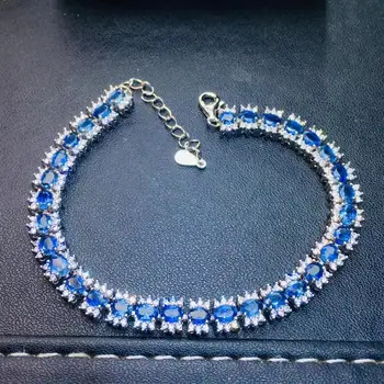 Natural de safira azul com Pulseira de pedra preciosa Natural Pulseira de prata 925 pulseira de luxo precioso ampla Linha partidárias Jóias