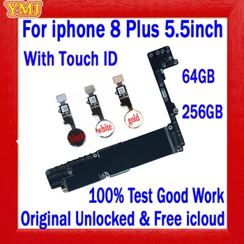 Suporte de actualização do ios Para o iPhone 8 Mais de 5,5 polegadas 8P placa-Mãe 64GB de 256GB,Original, Desbloqueado Livre icloud placa Lógica Com/Sem TouchID