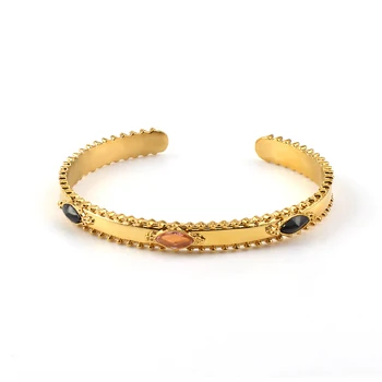 Abertura bracelete de Aço Inoxidável 316L Acessórios Para as mulheres da Cor do Ouro Engrenagem bracelete de cristal Incrustada Pulseiras bijuterias
