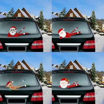 Janela Do Carro Limpador Vinheta De Natal Do Papai Noel Dos Desenhos Animados De Pára-Brisa Traseiro Janela Acenando Adesivos Adesivos De Carro Acessórios De Natal