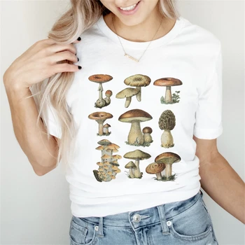 Mulheres Cartoon Roupas Mushroon Planta Senhoras De Verão Bonito Feminino Camisetas Moda Vestuário Gráfico T-Top Senhora De Impressão Tee T-Shirt