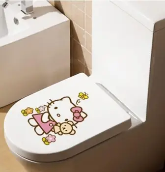 Kawaii Sanrio Hellokittys Cartoon Adesivos De Banheiro Capa De Adesivos Wc Lavatório Decoração Adesivos Impermeáveis Anime Brinquedos