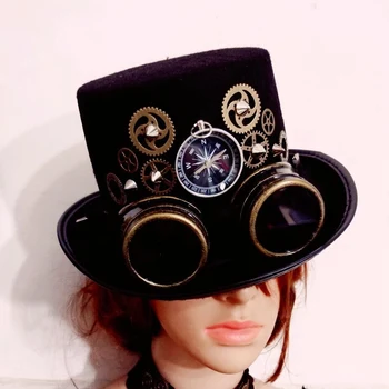 Barroco Bússola Mudanças Óculos De Steampunk Cartola Mulheres Homens Festa Do Clube De Cosplay Magic Hat Gótico Acessórios De Cabeça