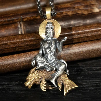 Nova Retro Buda Pingente De Prata Colar Zodíaco Avalokitesvara Grande Dia Tathagata Masculino E Senhoras Pingente Jóias Acessórios