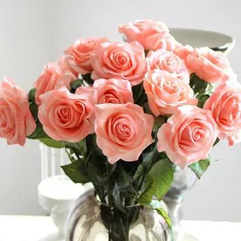 Alto grau de Simulação Molhado de Rosas Frescas de Rosas Artificiais, Flores Multicoloridas Verdadeiro Toque de Rosa Flores Decoração de Casa Para o Casamento