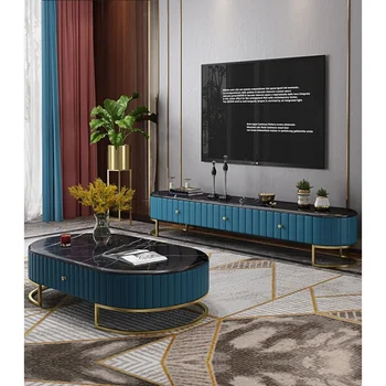O pós-moderno da luz de luxo em mármore, armário de TV moderna sala de estar de aço inoxidável mesa de chá armário de TV combinação de luz de luxo furn