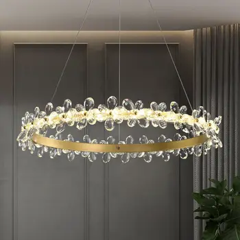 LED moderna de Luxo Crystal Pingente Lustre Para Sala de Jantar, Quarto de Ouro Luminárias Criativas Rodada Simples de Alumínio Hanging Lamp