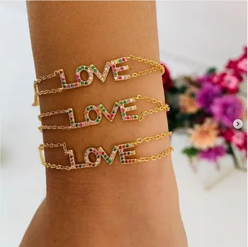 valentim presente para o amante 2019 moda de nova cadeia dupla carta de amor colorido namorada Alfabeto pulseira