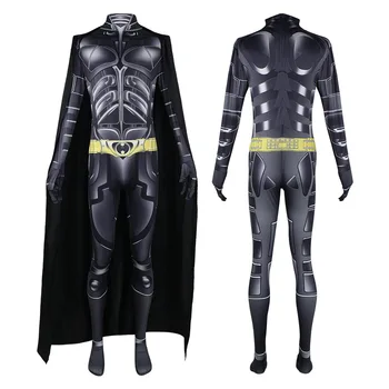 Liga da justiça Morcego Macacões Macaquinho super-Herói Homem Coaplay Traje Bruce Wayne Zentai com o Manto Roupas de Halloween Bodysuits