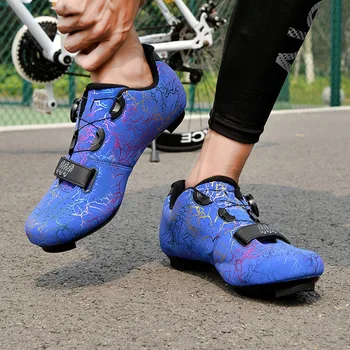 Non-slip Moto Velocidade Sapatos de Mountain Bike Presilhas de travamento automático Sapatos de Microfibra de iluminação de Fibra Sole Durável Sapatos de Ciclismo
