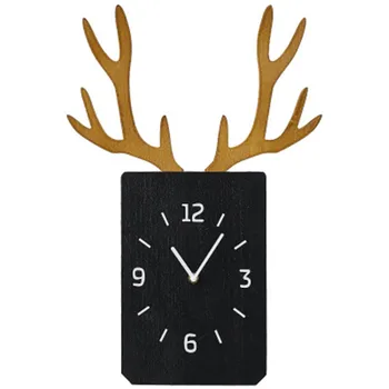 Madeira Relógio De Parede Nórdicos Relógio De Parede Do Escritório Home Sala Silêncio Relógio De Parede Chifres De Arte De Decoração De Design Moderno, Digital, Relógios De Parede
