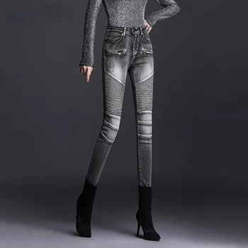 Mulheres 2023 Outono Inverno Jeans Feminina Cintura Alta Trecho De Calças De Brim De Senhoras Casual Slim Fit Jeans Skinny Lápis Calças Y445