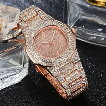2020 Moda Das Mulheres Subiu De Ouro, Relógios De Luxo Aço Strass Senhoras Relógio De Quartzo Saat Completo Diamantes Relógio Relógio Feminino