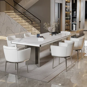 Italiano minimalista mesa e cadeira combinação retangular brilhante rock prato, simples e de design moderno, high-end grande família tabl