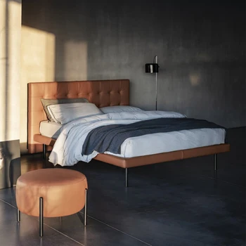 Italiano minimalista de couro cama Moderno e minimalista casamento cama de 1,8 m de cama de casal luz de luxo, cama grande