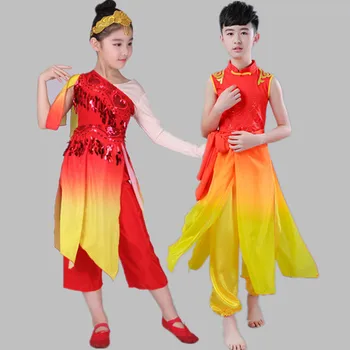 Estilo chinês Cintura Tambor de acordo com Meninos e Meninas de Dança e Trajes para o Clássico Yangko Dança Roupas de Dança Folclórica Desgaste de Desempenho