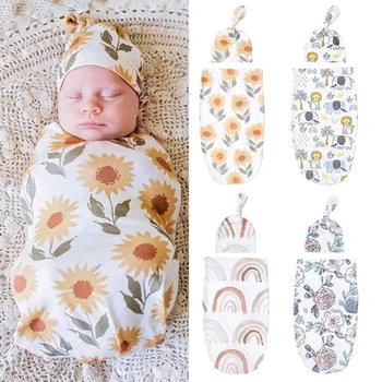 Bebê Saco De Dormir Recém-Nascido Swaddle Envoltório Swaddles Chapéu Conjunto De Algodão Dormir De Cobertor