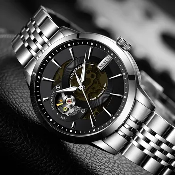 Nova Suíça de relógios de Homens NESUN Marca de Luxo Homens Relógios Automáticos Mecânicos de Safira de Dupla Esqueleto Luminosa Impermeável N9511