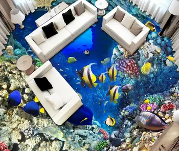 personalizar 3D chão de papel de parede adesivo auto-Caverna de peixes tropicais casa de banho de vinil papel de parede papel de parede do PVC roll 3d
