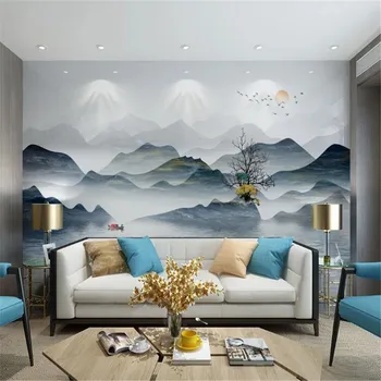 Milofi personalizada impressão 3D papel de parede mural novo Chinês pintado a mão concepção artística de tinta paisagem TV na parede do fundo