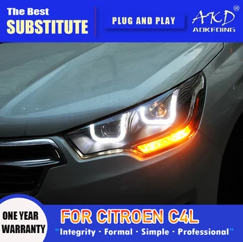 AKD Lâmpada de Cabeça para o Citroën C4L Farol do DIODO 2013-2016 Faróis C4 DRL Sinal de volta Feixe de Alta Anjo Olho da Lente do Projetor