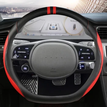 Carro Cobertura de Volante Forma de D Couro do PLUTÔNIO Para o Hyundai ioniq 5 de 2016 2017 2018 2019 2020 2021 2022 Auto Acessórios interior