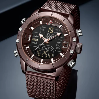 2019 Novo NAVIFORCE Moda masculina Dual Display do Relógio de Quartzo Mens Clássico de Aço Inoxidável, Pulseira de Desporto Relógios de pulso Relógio Masculino