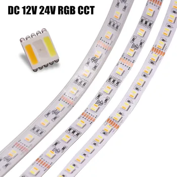 5 Em 1 RGB CCT LED Strip DC12V / 24V 30 60 96LEDs/m SMD 5050 LED Lâmpada Luz Flexível da Fita Fita LED Strip Para a Decoração Home 5m