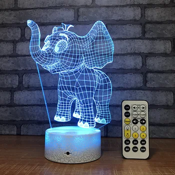 Recarregável Usb Elefante, Lâmpada da Noite Criativo Colorido Controle Remoto de Cabeceira 3d Luminárias Novidade Crianças Lâmpada