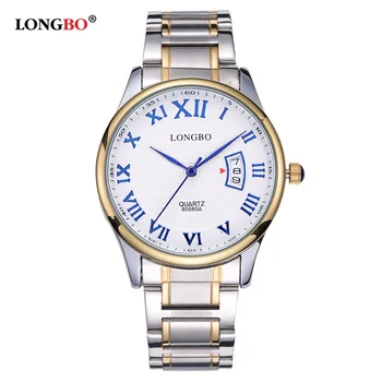 LONGBO de Luxo, Homens, Mulheres, Casal, Relógios de Ouro de Aço Inoxidável Relógios de Quartzo Data CalendarWaterproof relógio de Pulso Relógio Masculino